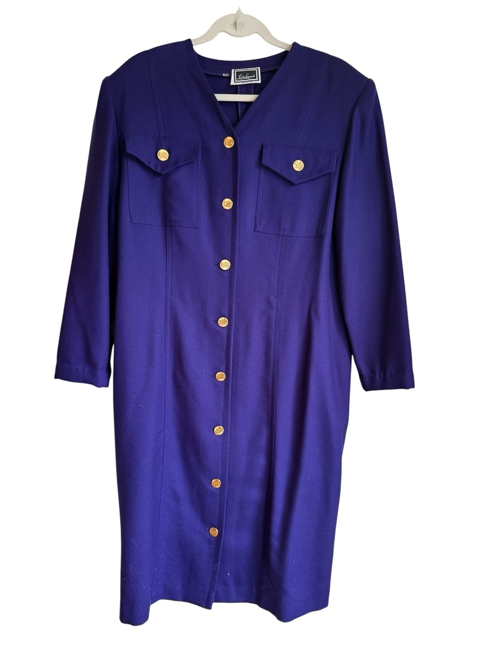 Vintage Luisa Spagnoli Deep Purple Long-Sleeve Button Midi Dress M/L - Picture 3 of 7